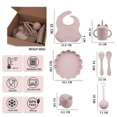 Pacchetto con scatola personalizzata per bambini bambini set di stoviglie in silicone con tazza piatto ciotola cucchiaio forchetta bib