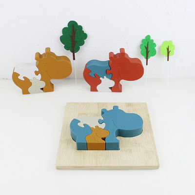 Giocattoli animali stanti del bambino di puzzle del puzzle di legno dell'ippopotamo e del silicone per il gioco del bambino