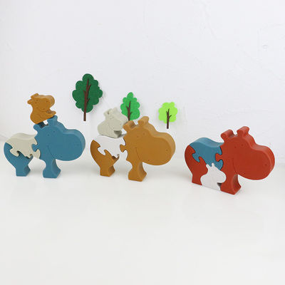 Giocattoli animali stanti del bambino di puzzle del puzzle di legno dell'ippopotamo e del silicone per il gioco del bambino