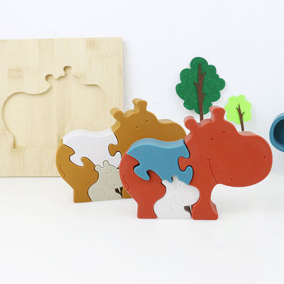 Giocattoli animali stanti del bambino di puzzle del puzzle di legno dell'ippopotamo e del silicone per il gioco del bambino