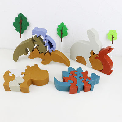 Giocattoli animali stanti del bambino di puzzle del puzzle di legno dell'ippopotamo e del silicone per il gioco del bambino