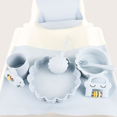 Il bambino all'ingrosso Geschirr ha condotto il prodotto d'alimentazione dell'insieme delle stoviglie del bambino del silicone del piatto della ciotola del cucchiaio della ciotola del cucchiaio della busbana francese del silicone di svezzamento