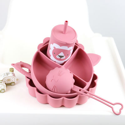 Il bambino all'ingrosso Geschirr ha condotto il prodotto d'alimentazione dell'insieme delle stoviglie del bambino del silicone del piatto della ciotola del cucchiaio della ciotola del cucchiaio della busbana francese del silicone di svezzamento
