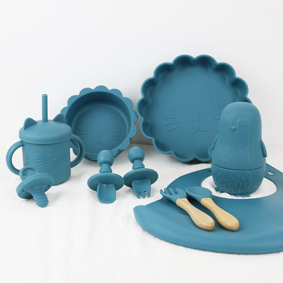 Il bambino all'ingrosso Geschirr ha condotto il prodotto d'alimentazione dell'insieme delle stoviglie del bambino del silicone del piatto della ciotola del cucchiaio della ciotola del cucchiaio della busbana francese del silicone di svezzamento
