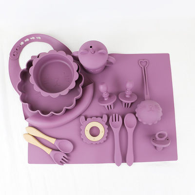 Il bambino all'ingrosso Geschirr ha condotto il prodotto d'alimentazione dell'insieme delle stoviglie del bambino del silicone del piatto della ciotola del cucchiaio della ciotola del cucchiaio della busbana francese del silicone di svezzamento
