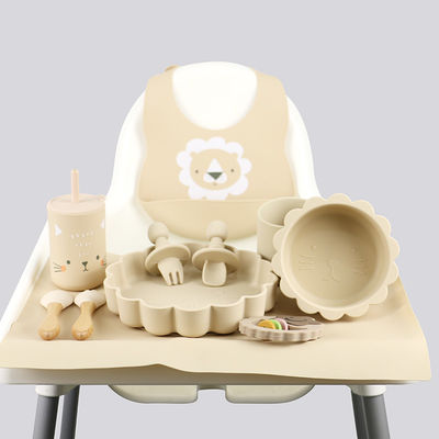 Il bambino all'ingrosso Geschirr ha condotto il prodotto d'alimentazione dell'insieme delle stoviglie del bambino del silicone del piatto della ciotola del cucchiaio della ciotola del cucchiaio della busbana francese del silicone di svezzamento
