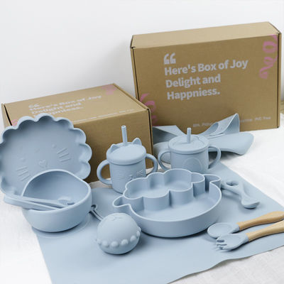 Modern Style Silicone Dinnerware Set, BPA Free Baby Silicone Piatto tazza tazza cucchiaio cucchiaio forchetta alimentazione Set