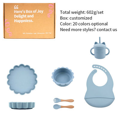 Modern Style Silicone Dinnerware Set, BPA Free Baby Silicone Piatto tazza tazza cucchiaio cucchiaio forchetta alimentazione Set