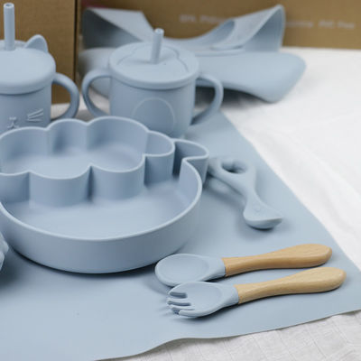 Modern Style Silicone Dinnerware Set, BPA Free Baby Silicone Piatto tazza tazza cucchiaio cucchiaio forchetta alimentazione Set