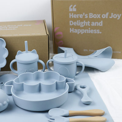 Modern Style Silicone Dinnerware Set, BPA Free Baby Silicone Piatto tazza tazza cucchiaio cucchiaio forchetta alimentazione Set
