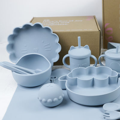 Modern Style Silicone Dinnerware Set, BPA Free Baby Silicone Piatto tazza tazza cucchiaio cucchiaio forchetta alimentazione Set