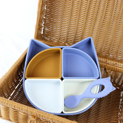 Set di stoviglie in silicone a forma di gatto, piatto a forma di gatto in silicone, cucchiaio a forma di gatto, non tossico, senza BPA.