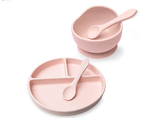 Custom Pantone Color set da cena in silicone 5 Pcs Set da svezzamento a aspirazione in silicone Materiale di grado alimentare OEM ODM