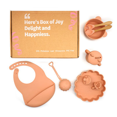 Non tossico set di alimenti per bambini in silicone porta manichino in silicone set di bib e piatto in silicone con logo personalizzato