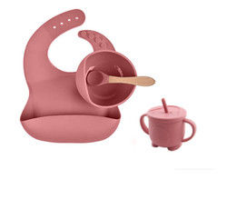 Non tossico set di alimenti per bambini in silicone porta manichino in silicone set di bib e piatto in silicone con logo personalizzato