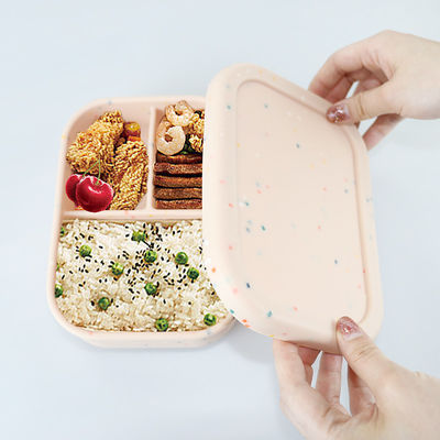 3 contenitori del pranzo del silicone del compartimento, silicone riutilizzabile Bento Lunch Box Leak Proof
