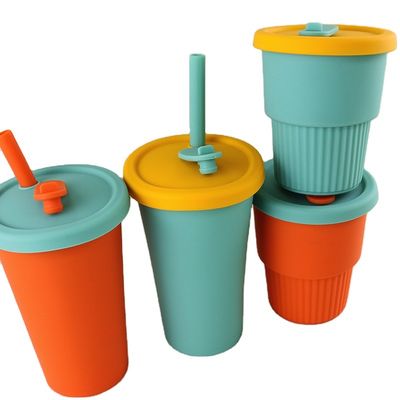 Tazza di caffè pieghevole del silicone del campo di viaggio 350ml con Straw Lid