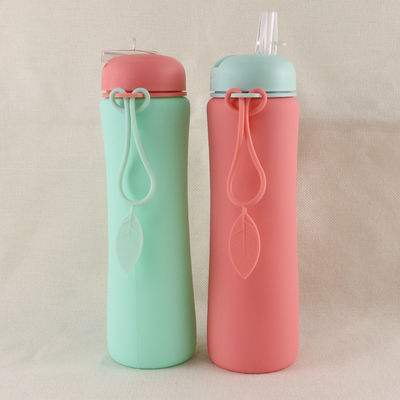 Bottiglia di acqua riutilizzabile del silicone di verde di rosa per l'OEM di viaggio di sport all'aperto