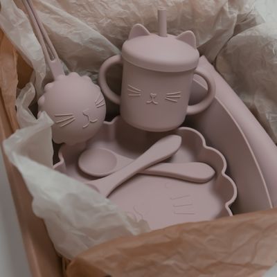 Il bambino all'ingrosso Geschirr ha condotto il prodotto d'alimentazione dell'insieme delle stoviglie del bambino del silicone del piatto della ciotola del cucchiaio della ciotola del cucchiaio della busbana francese del silicone di svezzamento
