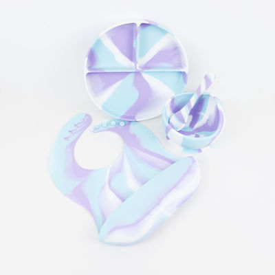 Belli colori in gradiente Set da cena in silicone anti scivolamento Piatto di aspirazione in silicone indistruttibile