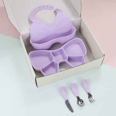 La busbana francese dell'insieme delle stoviglie del silicone di svezzamento di Geschirr del bambino placca la forcella del coltello del cucchiaio di acciaio inossidabile