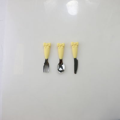 Bow Know Cucchiaio per bambini in acciaio inossidabile Manico in silicone Forchetta Coltello Set per l'alimentazione