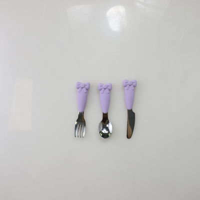 Bow Know Cucchiaio per bambini in acciaio inossidabile Manico in silicone Forchetta Coltello Set per l'alimentazione
