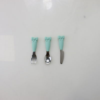 Bow Know Cucchiaio per bambini in acciaio inossidabile Manico in silicone Forchetta Coltello Set per l'alimentazione