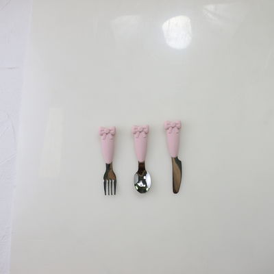 Bow Know Cucchiaio per bambini in acciaio inossidabile Manico in silicone Forchetta Coltello Set per l'alimentazione