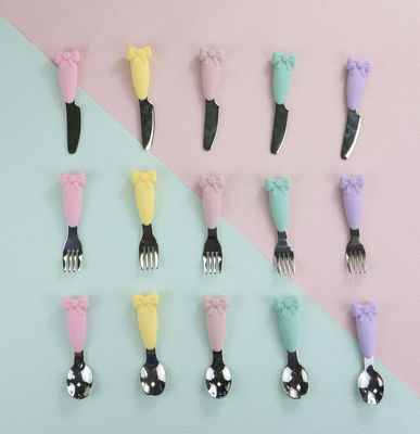 Bow Know Cucchiaio per bambini in acciaio inossidabile Manico in silicone Forchetta Coltello Set per l'alimentazione