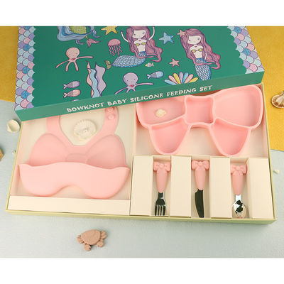 Il multi bambino sicuro colorato di microonda del silicone placca con l'insieme d'alimentazione della ragazza del nodo dell'arco
