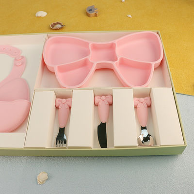 Il multi bambino sicuro colorato di microonda del silicone placca con l'insieme d'alimentazione della ragazza del nodo dell'arco