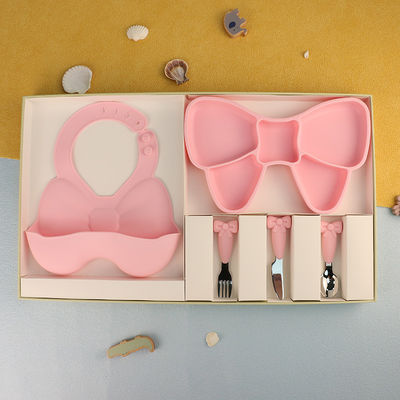 Il multi bambino sicuro colorato di microonda del silicone placca con l'insieme d'alimentazione della ragazza del nodo dell'arco