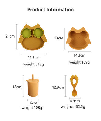 Le stoviglie durevole molli del silicone hanno messo la busbana francese della tazza di Owl Plate Bowl Spoon Sippy