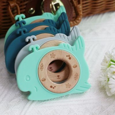 BPA Free Silicone Baby Teether con anello di legno Dental Relief per i bambini Durable