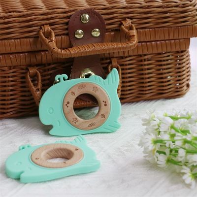 BPA Free Silicone Baby Teether con anello di legno Dental Relief per i bambini Durable