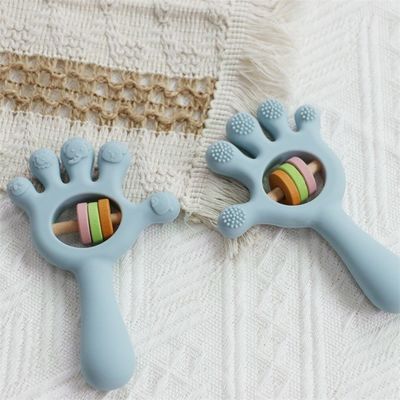 Soft Baby Silicone Teething Rattle Palm hand shape Toys: Senza BPA, non tossico, masticabile