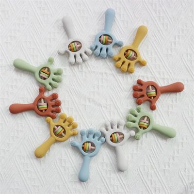 Soft Baby Silicone Teething Rattle Palm hand shape Toys: Senza BPA, non tossico, masticabile