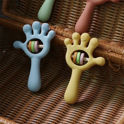 Soft Baby Silicone Teething Rattle Palm hand shape Toys: Senza BPA, non tossico, masticabile