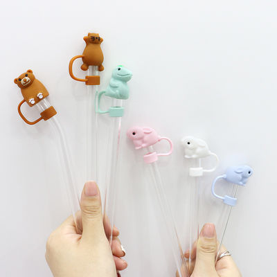 Copri di paglia in silicone personalizzati da 10 mm con disegni animati 3D di animali
