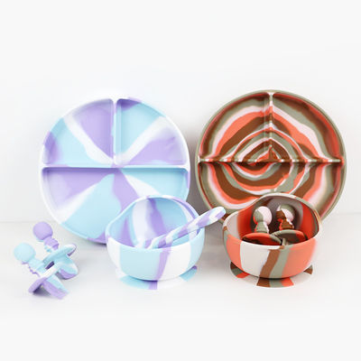 Set da tavolo in silicone a colori multipli Piatto per bambini Set da cena per bambini Set da cibo in silicone