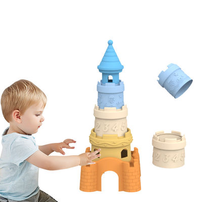 BSCI fabbrica personalizzata silicone giocattoli di accumulo bambino educazionale bambini costruzione torre stacker giocattoli di silicone