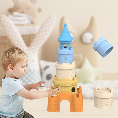 BSCI fabbrica personalizzata silicone giocattoli di accumulo bambino educazionale bambini costruzione torre stacker giocattoli di silicone