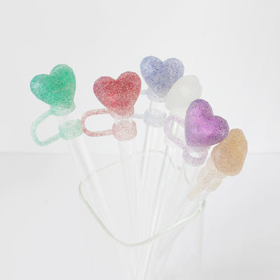 NUOVO ARRIVATO Disegni di scintillio di diamanti di cuore Copertina di paglia Topper 3D 10mm Topper di paglia Cappelli per cioccolatini tazze bicchieri