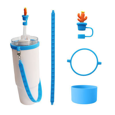Accessori personalizzati per bottiglie di silicone per le tazze di bottiglie regalo di 4 tamponi di paglia di silicone e cintura di silicone