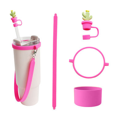 Accessori personalizzati per bottiglie di silicone per le tazze di bottiglie regalo di 4 tamponi di paglia di silicone e cintura di silicone